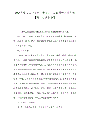 2024年学习宣传贯彻二十届三中全会精神工作方案【附：心得体会】.docx