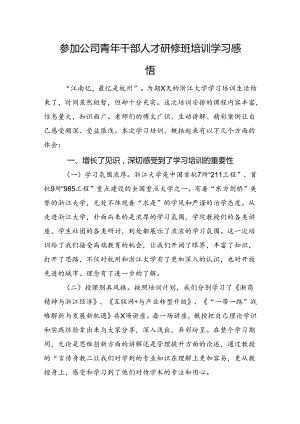 参加公司青年干部人才研修班培训学习感悟.docx