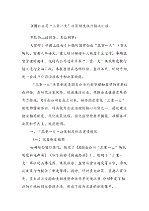 X国企公司“三重一大”决策制度执行情况汇报.docx