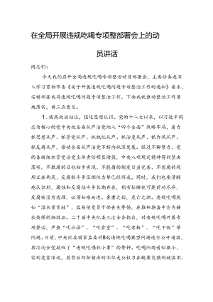 在全局开展违规吃喝专项整治部署会上的动员讲话.docx
