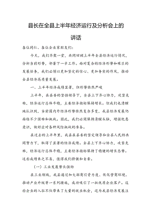 县长在全县上半年经济运行及分析会上的讲话.docx