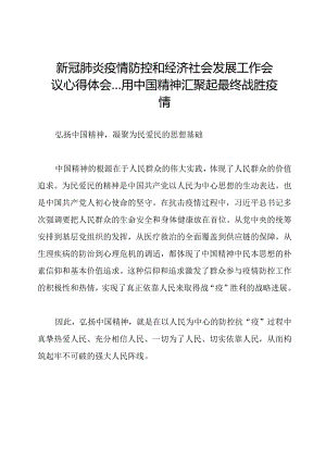 新冠肺炎疫情防控和经济社会发展工作会议心得体会---用中国精神汇聚起最终战胜疫情.docx