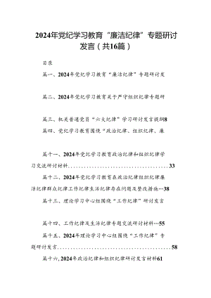 2024年党纪学习教育“廉洁纪律”专题研讨发言（共16篇）.docx