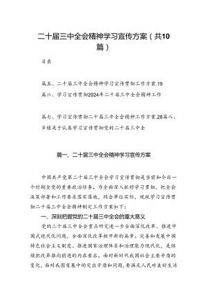 （10篇）二十届三中全会精神学习宣传方案（精选版）.docx