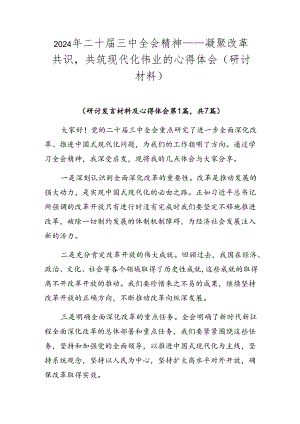 2024年二十届三中全会精神——凝聚改革共识共筑现代化伟业的心得体会（研讨材料）.docx