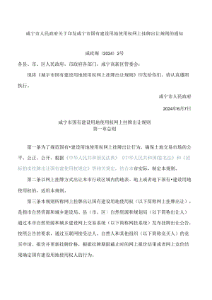 咸宁市人民政府关于印发咸宁市国有建设用地使用权网上挂牌出让规则的通知.docx