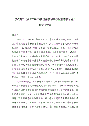 2024年政法委书记在市委理论学习中心组集体学习会上的交流发言提纲.docx