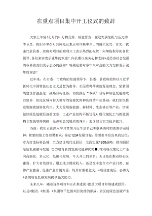 XX在重点项目集中开工仪式的致辞.docx
