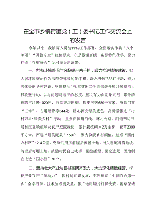 镇党委书记在全市乡镇街道党(工)委书记工作交流会.docx
