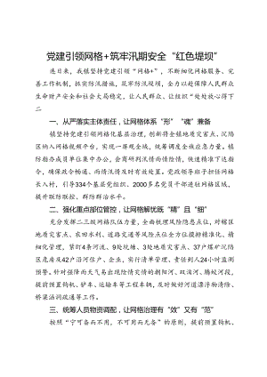 交流发言：党建引领网格+ 筑牢汛期安全“红色堤坝”.docx