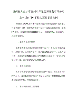 2023.6贵州省六盘水市盘州市邦达能源开发有限公司东李煤矿“8·16”较大顶板事故案例.docx
