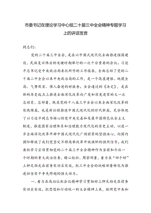 市委书记在理论学习中心组二十届三中全会精神专题学习上的讲话发言.docx