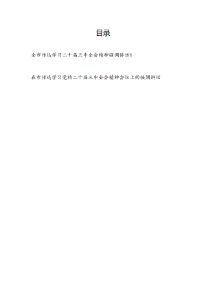 2024年全市传达学习党的二十届三中全会精神会议上的强调讲话发言稿2篇.docx