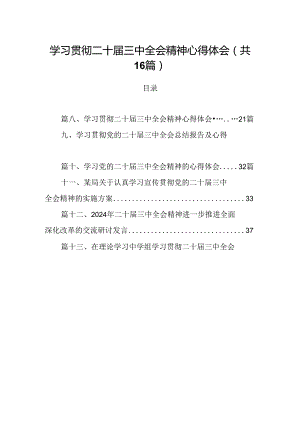 学习贯彻二十届三中全会精神心得体会范文16篇（精选）.docx