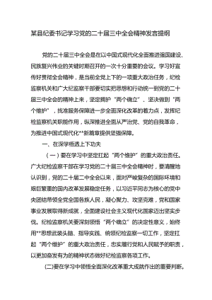 县区纪委书记2024年学习贯彻党的二十届三中全会精神研讨发言提纲心得体会.docx
