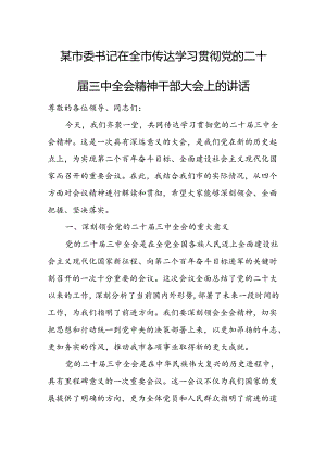 某市委书记在全市传达学习贯彻党的二十届三中全会精神干部大会上的讲话.docx