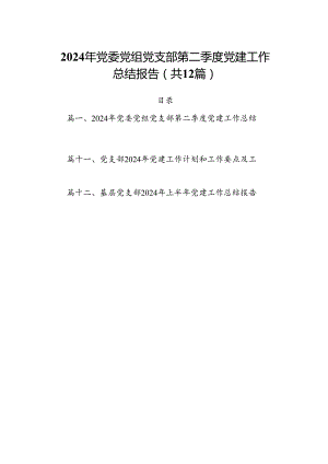 2024年党委党组党支部第二季度党建工作总结报告范文12篇（详细版）.docx