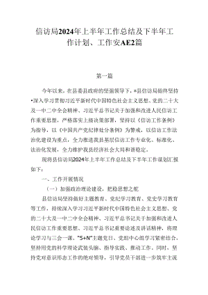 信访局2024年上半年工作总结及下半年工作计划工作安排2篇.docx