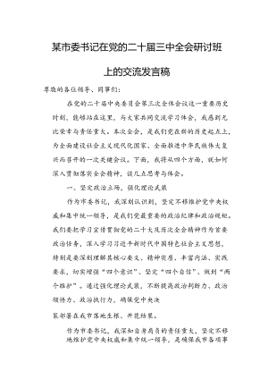某市委书记在党的二十届三中全会研讨班上的交流发言稿.docx