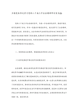 乡镇党委书记学习党的二 十届三 中全会精神研讨发言（2）.docx