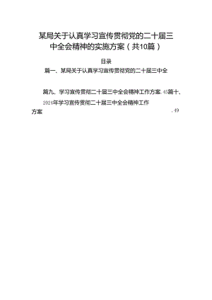 （10篇）某局关于认真学习宣传贯彻党的二十届三中全会精神的实施方案集合.docx