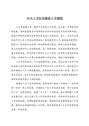 人才工作研讨发言：壮大人才队伍 推进人才强国.docx