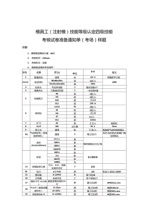 2024年山东省职业技能等级认定试卷 真题 模具工（四级）考场、考生准备通知单 样题.docx