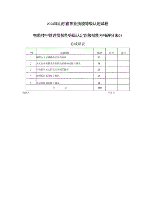 2024年山东省职业技能等级认定试卷 真题 智能楼宇管理员四级_技能__评分记录表.docx