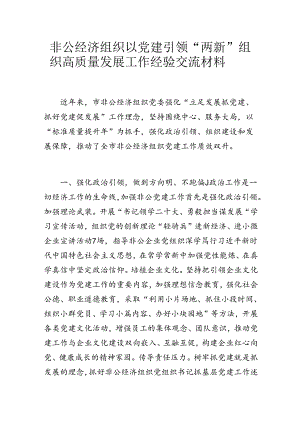 非公经济组织以党建引领“两新”组织高质量发展工作经验交流材料.docx