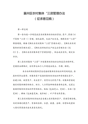 襄州区农村集体“三资”管理办法 （征求意见稿）.docx