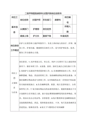 二级甲等医院麻醉科主管护师岗位说明书.docx