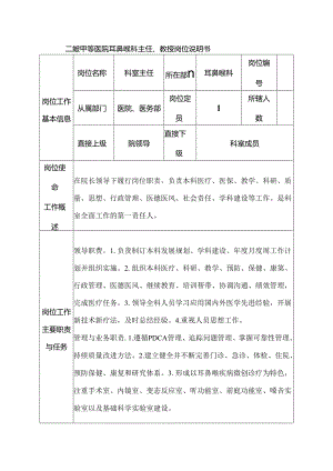 二级甲等医院耳鼻喉科主任、教授岗位说明书.docx