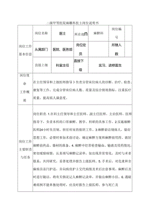 二级甲等医院麻醉科医士岗位说明书.docx