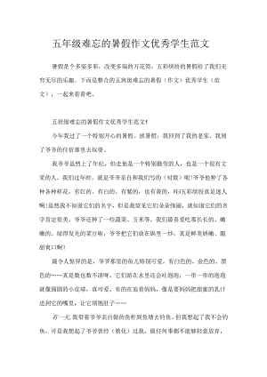 五年级难忘的暑假作文优秀学生范文.docx