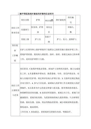 二级甲等医院理疗康复科护师岗位说明书.docx