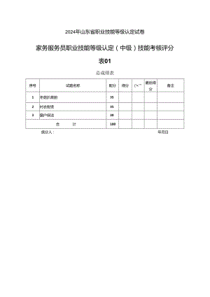 2024年山东省职业技能等级认定试卷 真题 中级操作技能考核 评分记录表.docx