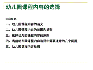 幼儿园课程内容的选择PPT课件第五章第三节幼儿园课程内容的选择.pptx
