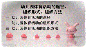 幼儿园体育活动的途径、组织形式、组织方法PPT幼儿园体育活动的途径、组织形式、组织方法.ppt