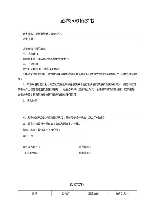 医院纠纷顾客退款协议书范文.docx