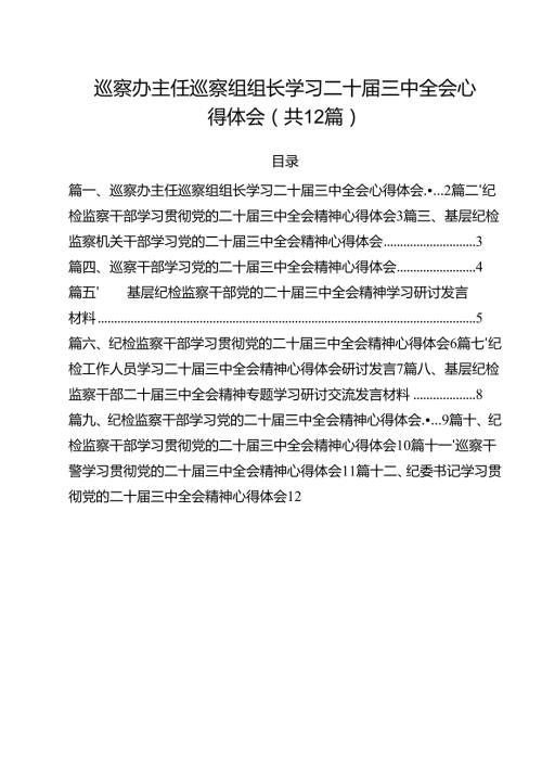 巡察办主任巡察组组长学习二十届三中全会心得体会(12篇集合).docx
