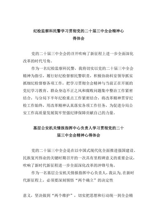 （11篇）纪检监察科民警学习贯彻党的二十届三中全会精神心得体会（最新版）.docx