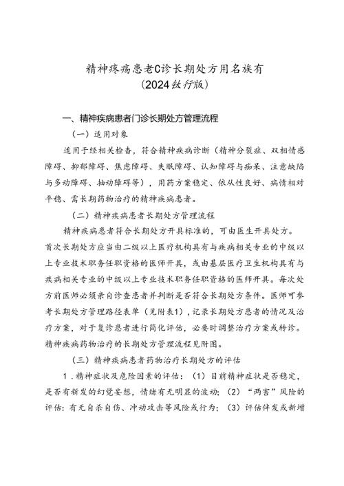 精神疾病患者门诊长期处方用药指南（2024试行版）.docx