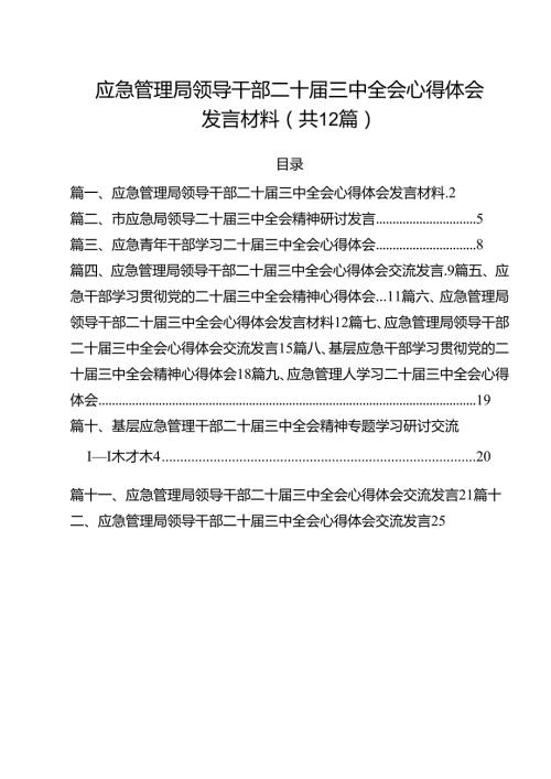（12篇）应急管理局领导干部二十届三中全会心得体会发言材料（最新版）.docx