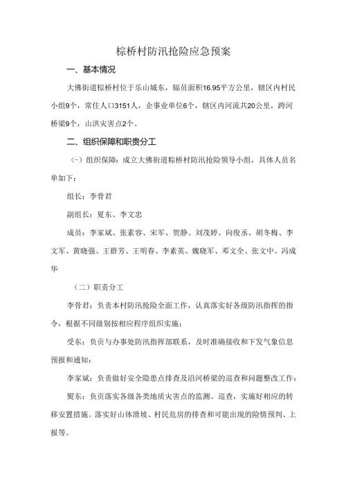 棕桥村防汛抢险应急预案.docx