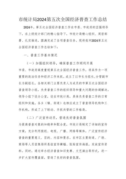 市统计局 2024 第五次全国经济普查工作总结.docx