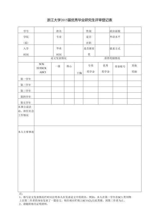 浙江大学 2010 届优秀毕业研究生评审登记表.docx