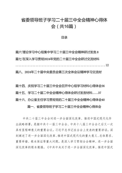 （16篇）省委领导班子学习二十届三中全会精神心得体会（精选）.docx