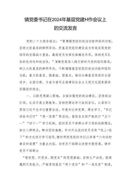 镇党委书记在2024年基层党建工作会议上的交流发言.docx