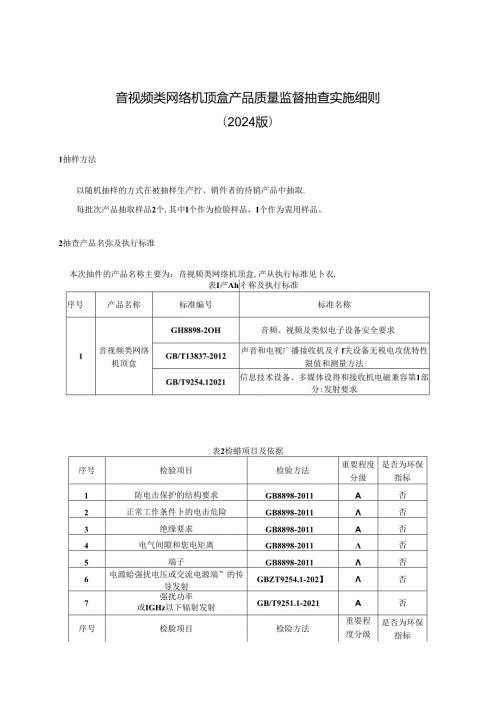 音视频类网络机顶盒产品质量监督抽查实施细则.docx