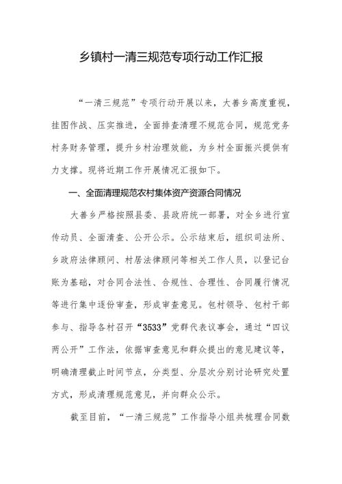 乡镇村一清三规范专项行动工作汇报.docx
